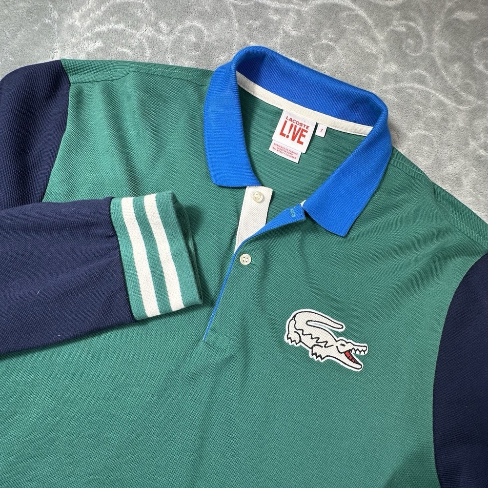 VTG Lacoste Live Polo Shirt Mens 7 France XL US Multicolor Big Logo Gator 80's